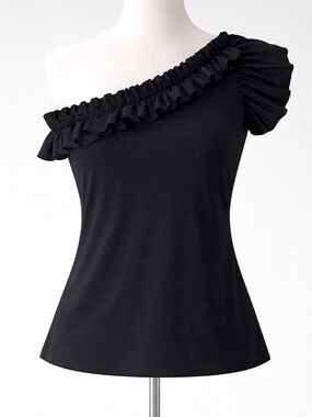 Black Ruffle One Shoulder Top Size XL